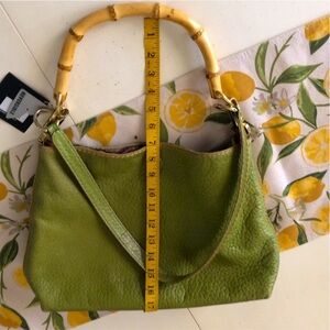 Genuine Leather Plinio Visona Italy Green Shoulder Bag bamboo handle Handbag